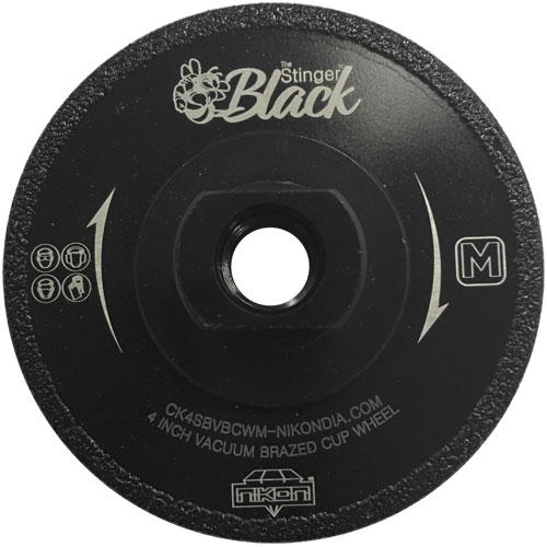 4" The Stinger Black medium grit flat vacuum brazed cup wheel